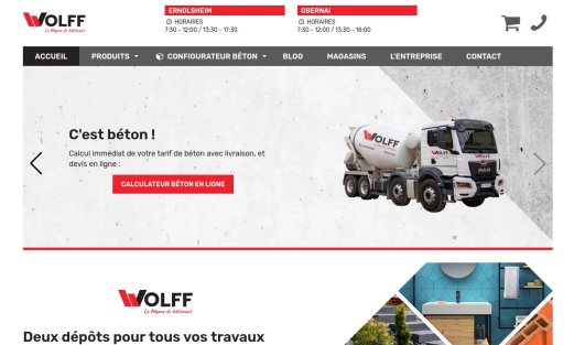 Site Wolff Matériaux par Aire Libre, version desktop